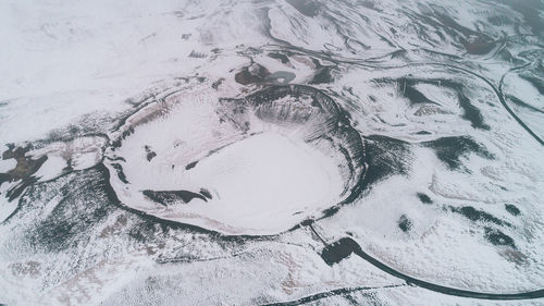 High angle view of snow covered field