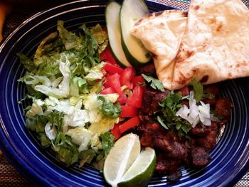 High angle view of meal served in plate