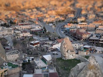 High angle view of townscape against buildings in town