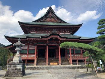 Facade of temple against building