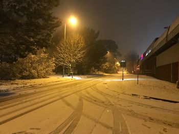 Road in winter at night