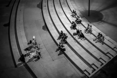 High angle view of people enjoying concert at night