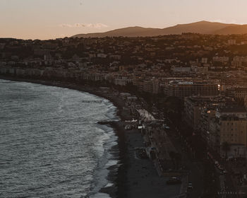 High angle view of city at seaside