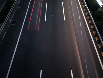 High angle view of road at night