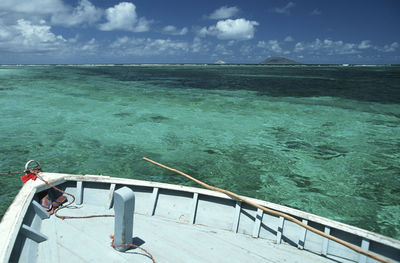 High angle view of men by sea against sky