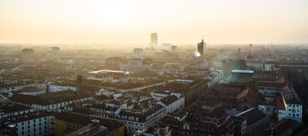 High angle view of buildings in city