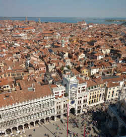 High angle view of buildings in city