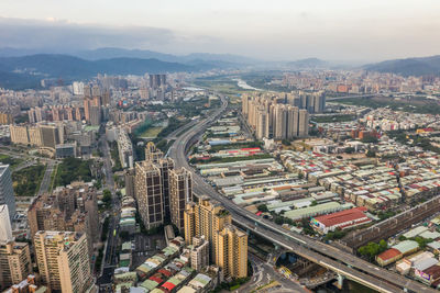 High angle view of buildings in city