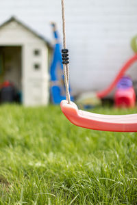 Close-up of slide on field