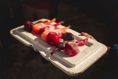 Close-up of dessert served on table
