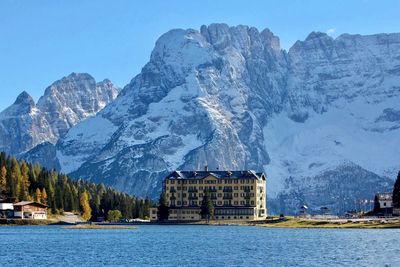 Scenic view of snowcapped mountains against sky