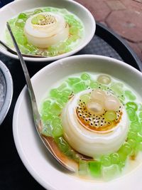 High angle view of meal served in bowl