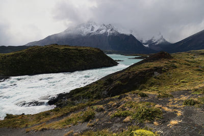 Scenic view of snowcapped mountains against sky