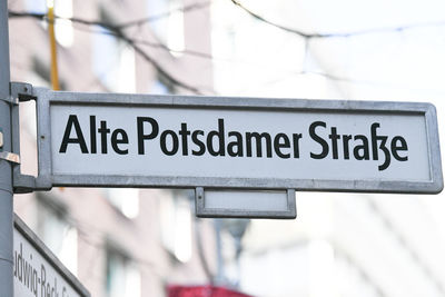 Alte potsdamer strasse street name sign. the place is the new modern city center