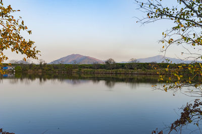 Scenic view of lake against sky