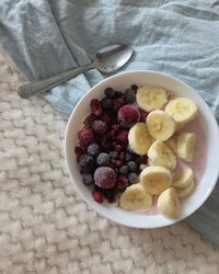 High angle view of breakfast in bowl on table