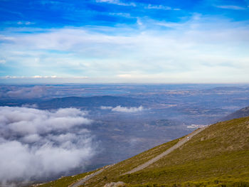 High angle view of land against sky