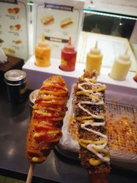 Close-up of food served in tray