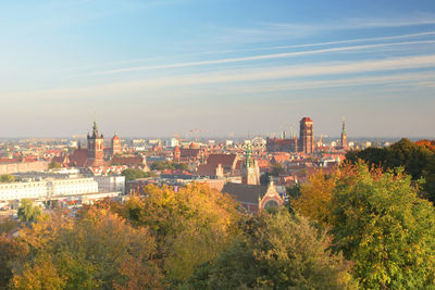 High angle view of buildings in city