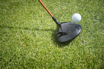 High angle view of ball on field