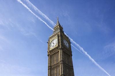 Low angle view of big ben against blue sky