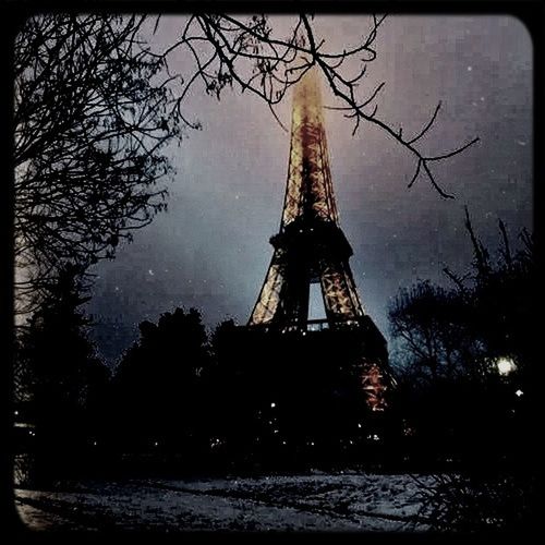 transfer print, tree, auto post production filter, built structure, architecture, bare tree, building exterior, tower, sky, travel destinations, water, famous place, eiffel tower, dusk, tourism, branch, international landmark, tall - high, travel, religion