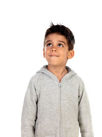 Portrait of boy against white background