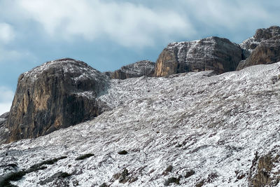 Low angle view of rock formations against sky