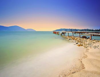 Scenic view of sea against clear sky