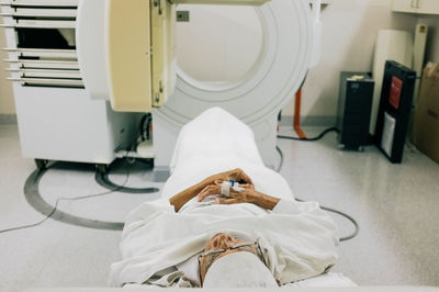 High angle view of patient with ct scanner at hospital