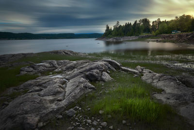 Scenic view of lake against sky