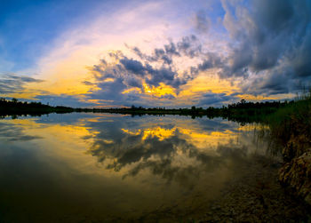 Scenic view of lake against sky during sunset