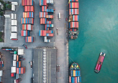 High angle view of ship in sea