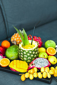 High angle view of fruits on table