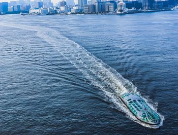 High angle view of boat on sea