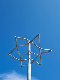 Low angle view of pole against clear blue sky