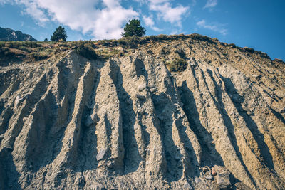 Low angle view of rock formation against sky