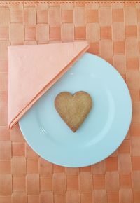 High angle view of cookies in plate on table