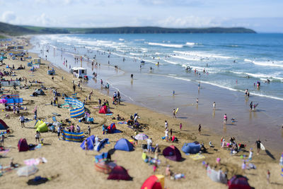 High angle view of people on beach