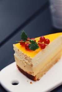 Close-up of cake in plate on table