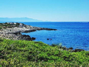 Scenic view of sea against clear sky