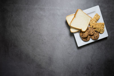 High angle view of cookies on table