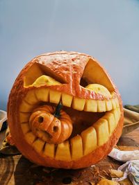 Close-up of pumpkin on table