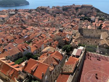 High angle view of buildings in city