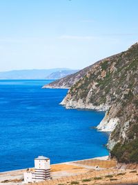 Scenic view of sea against blue sky