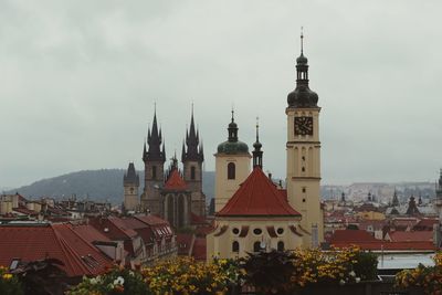 High angle view of buildings against sky