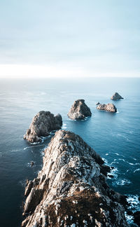 Scenic view of rocks in sea against sky