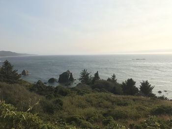 Scenic view of sea against clear sky