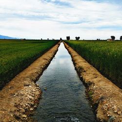 Scenic view of field against cloudy sky