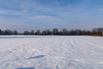 Scenic view of landscape against sky during winter